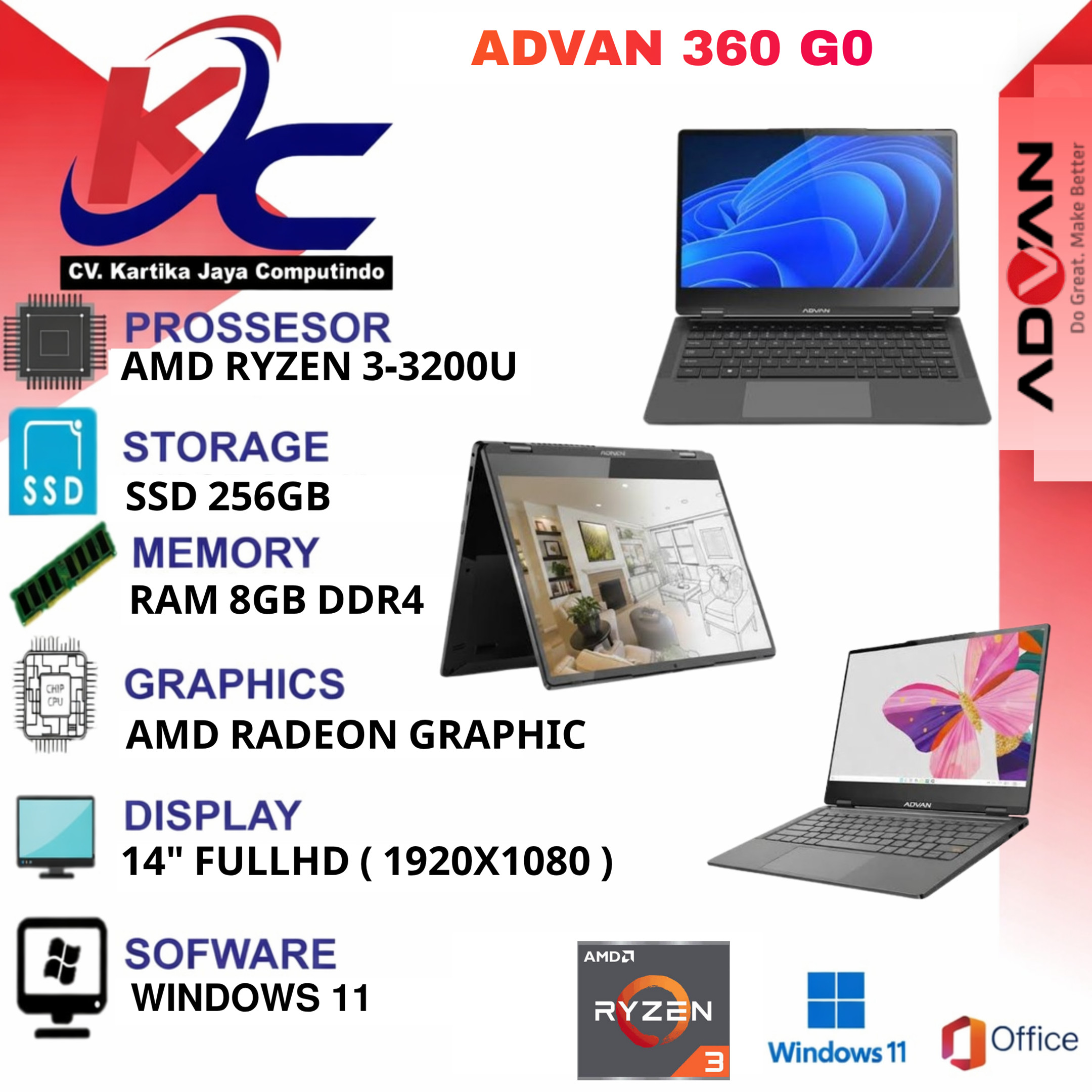 ADVAN 360 G0  R3-3200U/ 8GB/ SSD 256GB/ W11 GREY